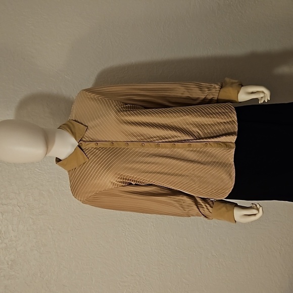 VTG MERONA Tan Vee Striped Button Down Shirt XL - Picture 3 of 8
